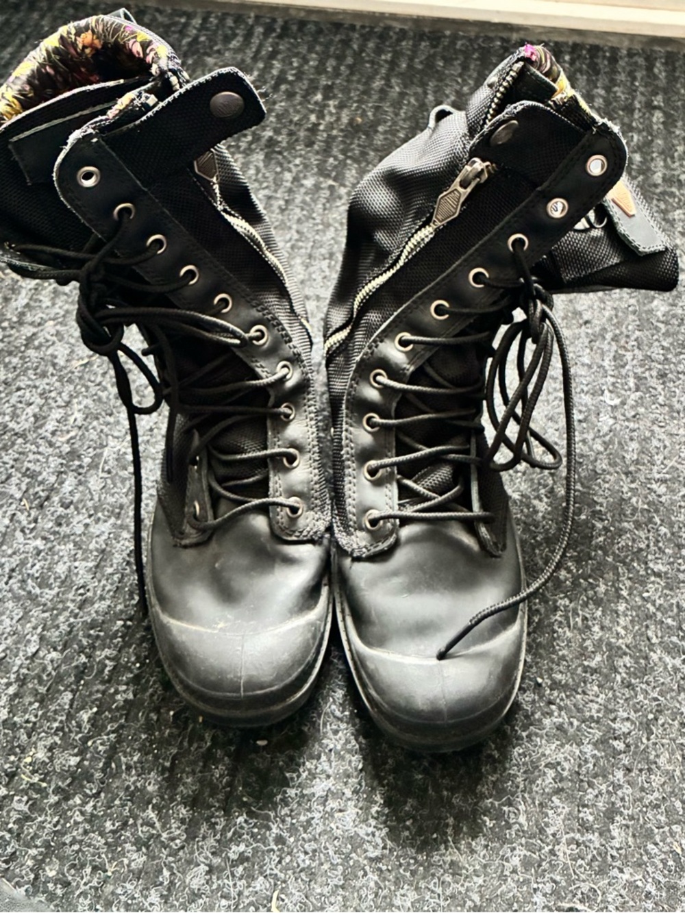 Palladium Black Lace-Up Tactical Boots with Side Zipper